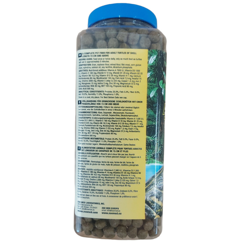 Nourriture pour tortues aquatiques zm111 formule d'entretien 340g