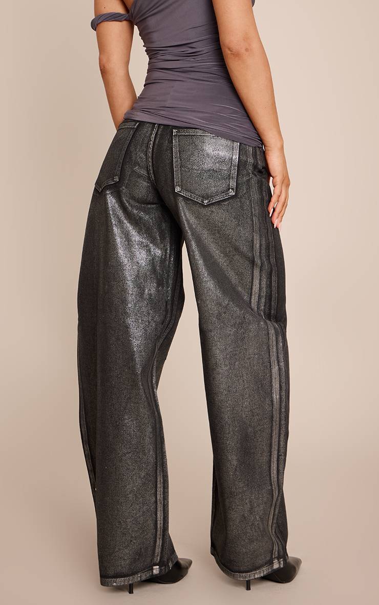 Noir Jean Barrel Taille Mi-haute À Revêtement Métallisé