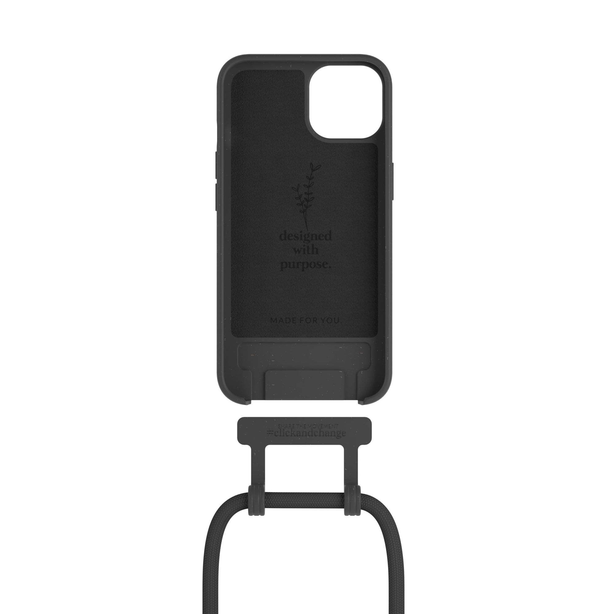 iPhone 15 Necklace ChangeCase Antimikrobielle Hülle Vegan Biologisch Abbaubar   Abnehmbare Handykette (CHA214) - Schwarz