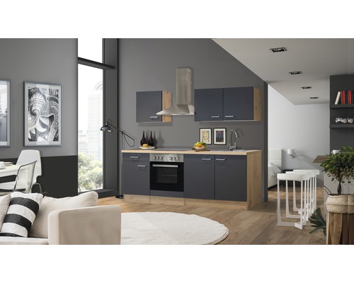 Flex Well keukenblok met apparatuur Tiago 210 cm basaltgrijs mat gedemonteerd omkeerbaar 00011829