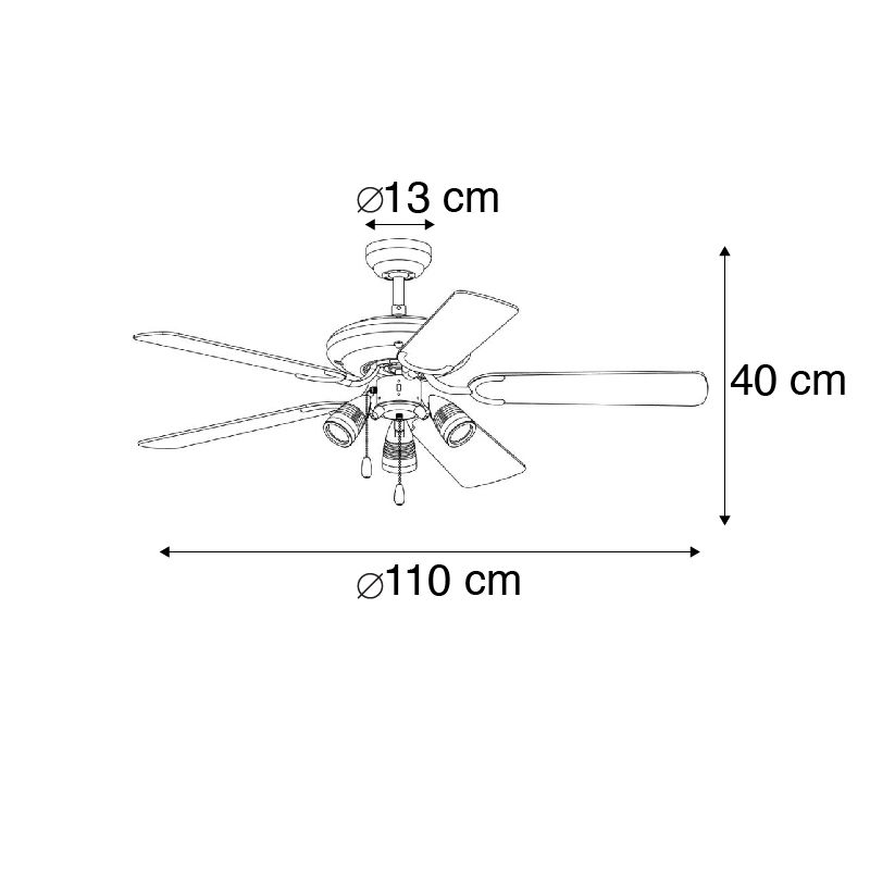 Plafondventilator staal 110cm 3-lichts met trekschakelaar - Mistral