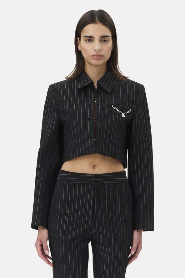 Ganni Compact Stripe Jersey Short Blazer Black
