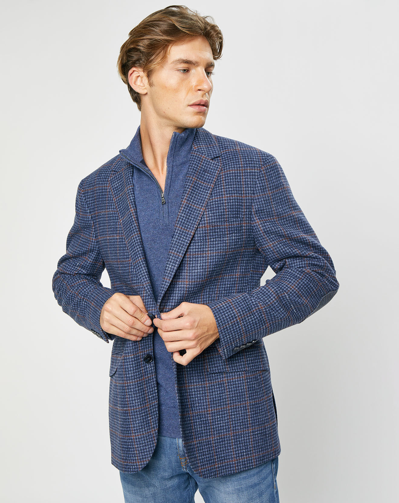 Hackett London Veste en Laine mélangée Tartan imprimée bleue