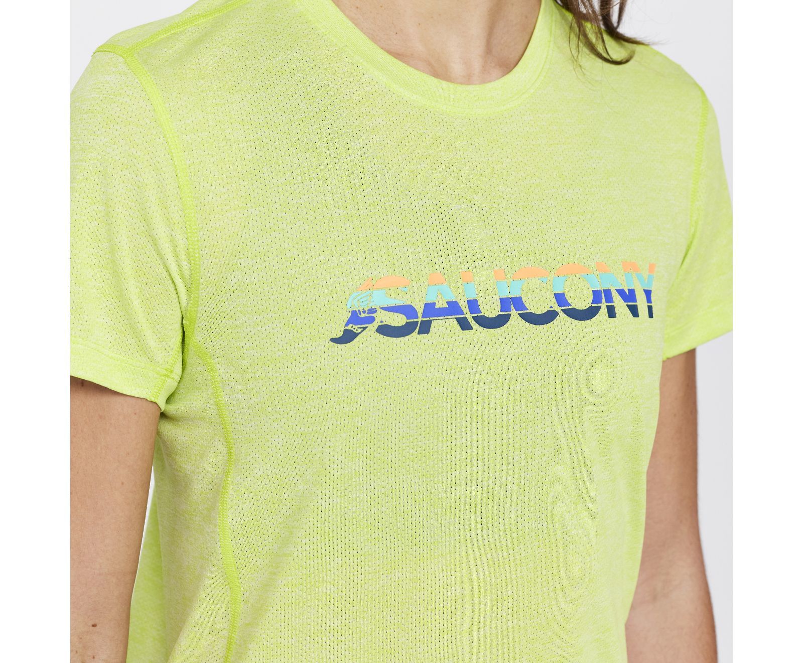 Saucony Stopwatch Graphic Hardloopshirt Korte Mouwen Lime Groen Dames