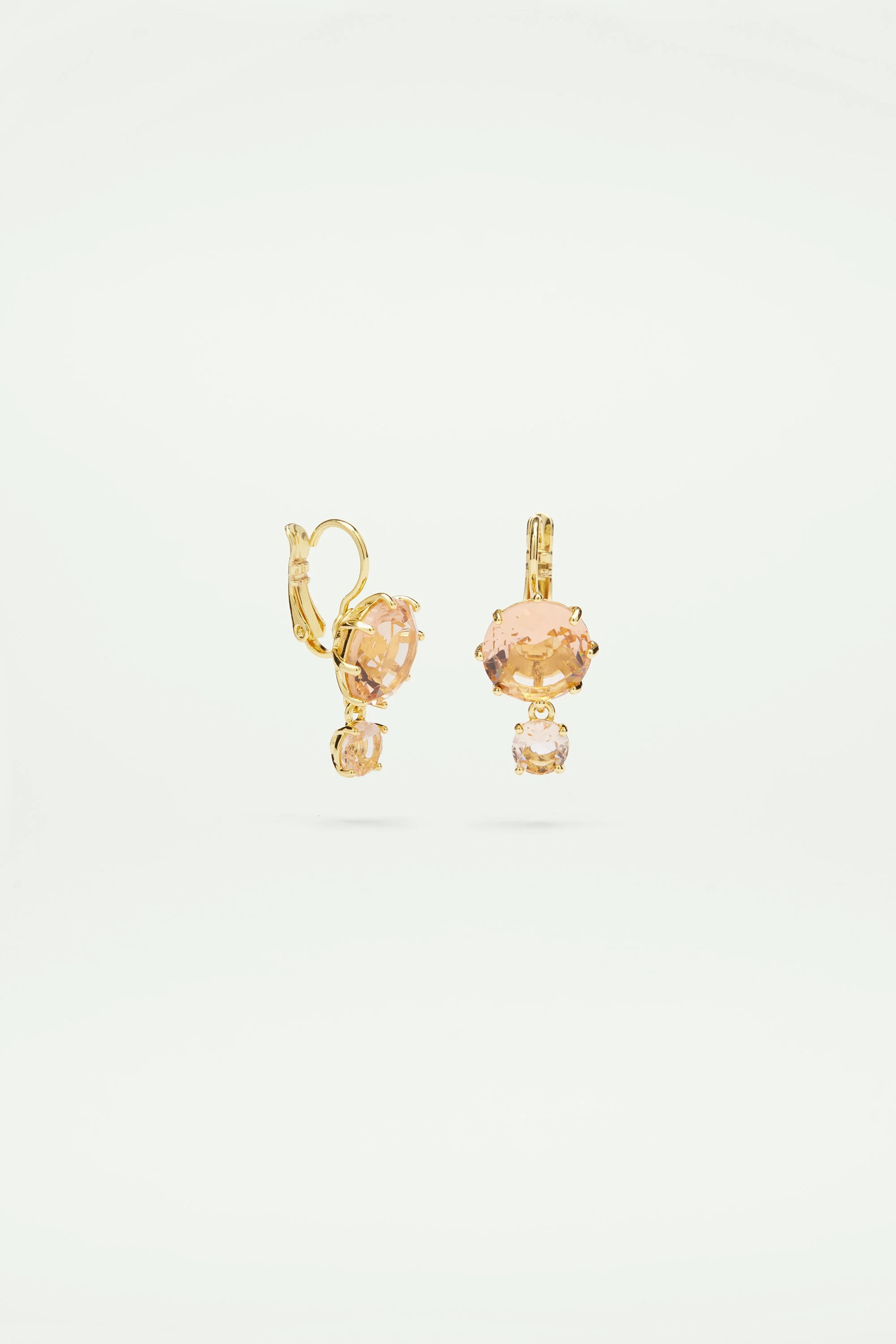 Boucles d'oreilles dormeuses 2 pierres rondes la diamantineabricot | Rose