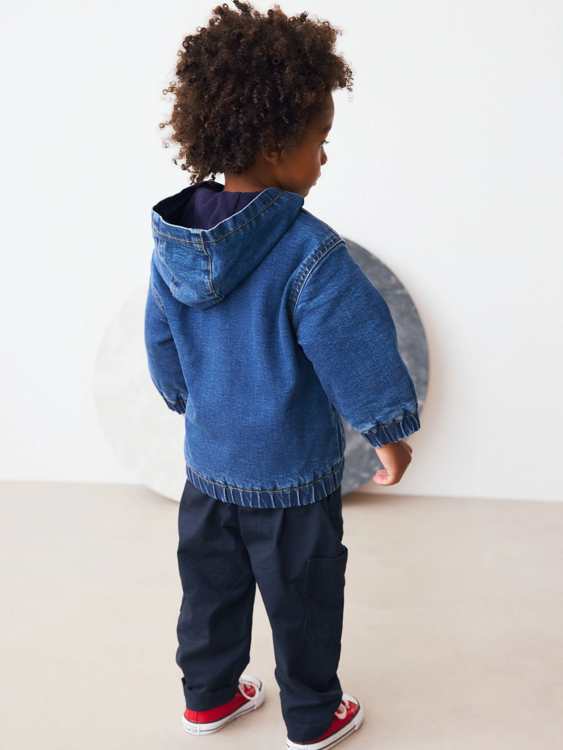 Blauw - Borg gevoerd denim overshirt met capuchon en rits (3mnd-7jr)