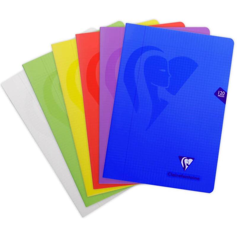 Mimesys cahier piqué A4 120 pages petits carreaux + marge couverture polypropylène Couleur aléatoire - Assortis