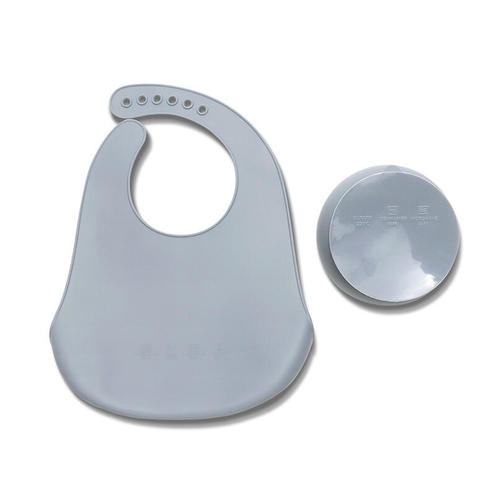 Set de 2 pièces bavoir + assiette rebord GRIS - LORELLI