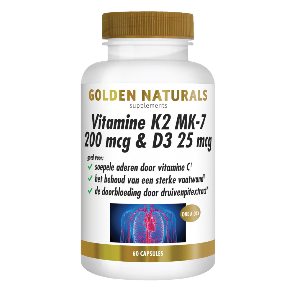 Golden Naturals Vitamine K2 200 mcg & D3 25mcg60 vegacapsules