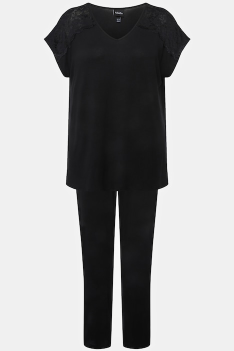 Pyjama, Spitze, V-Ausschnitt, Halbarm