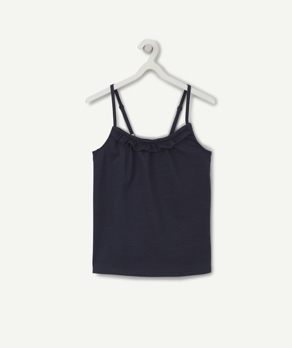 T-SHIRT À BRETELLES FILLE EN COTON BIO BLEU MARINE