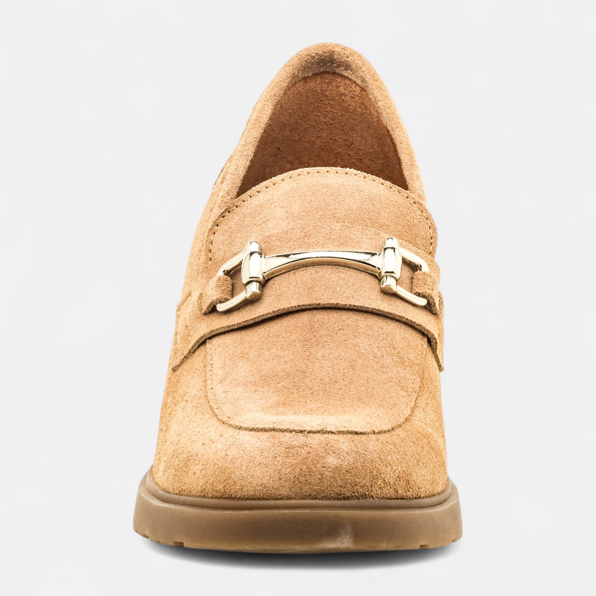 Mocassins à talon Femme en cuir taupe