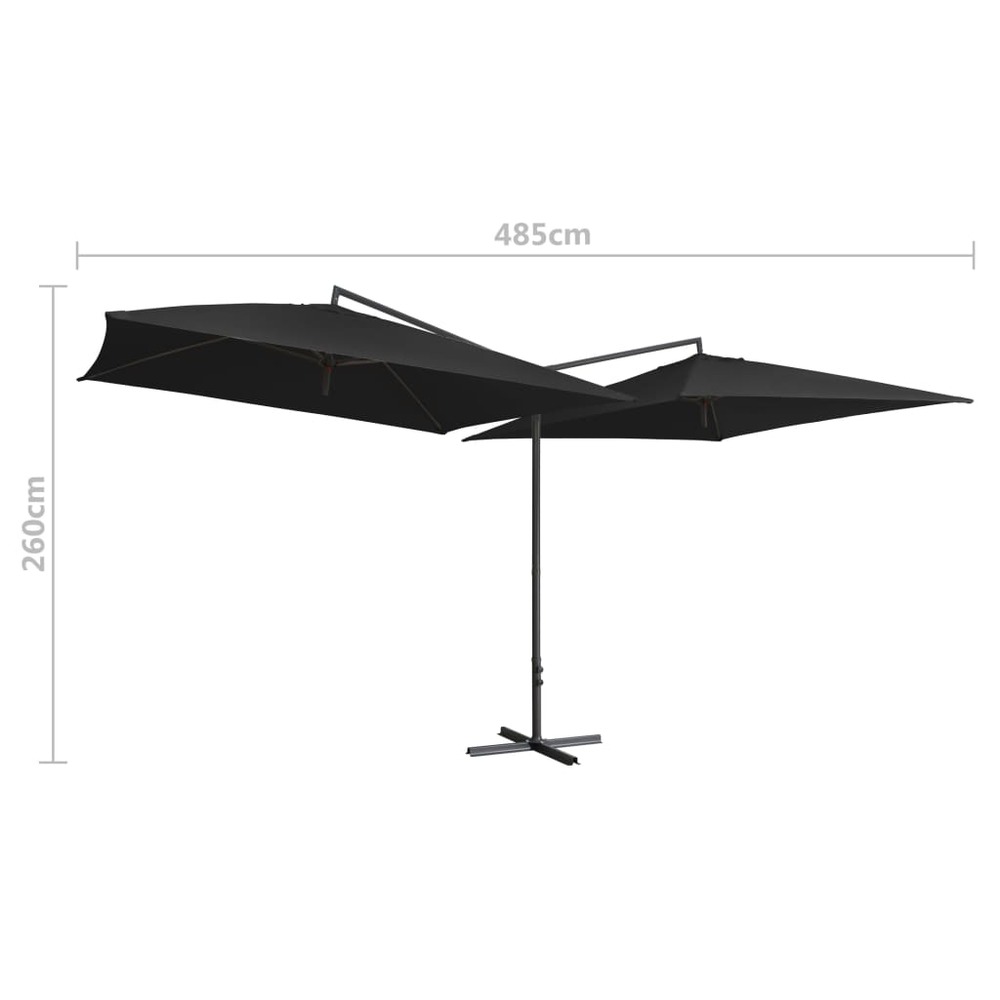Parasol d'extérieur double avec mât en acier 250 x 250 cm noir