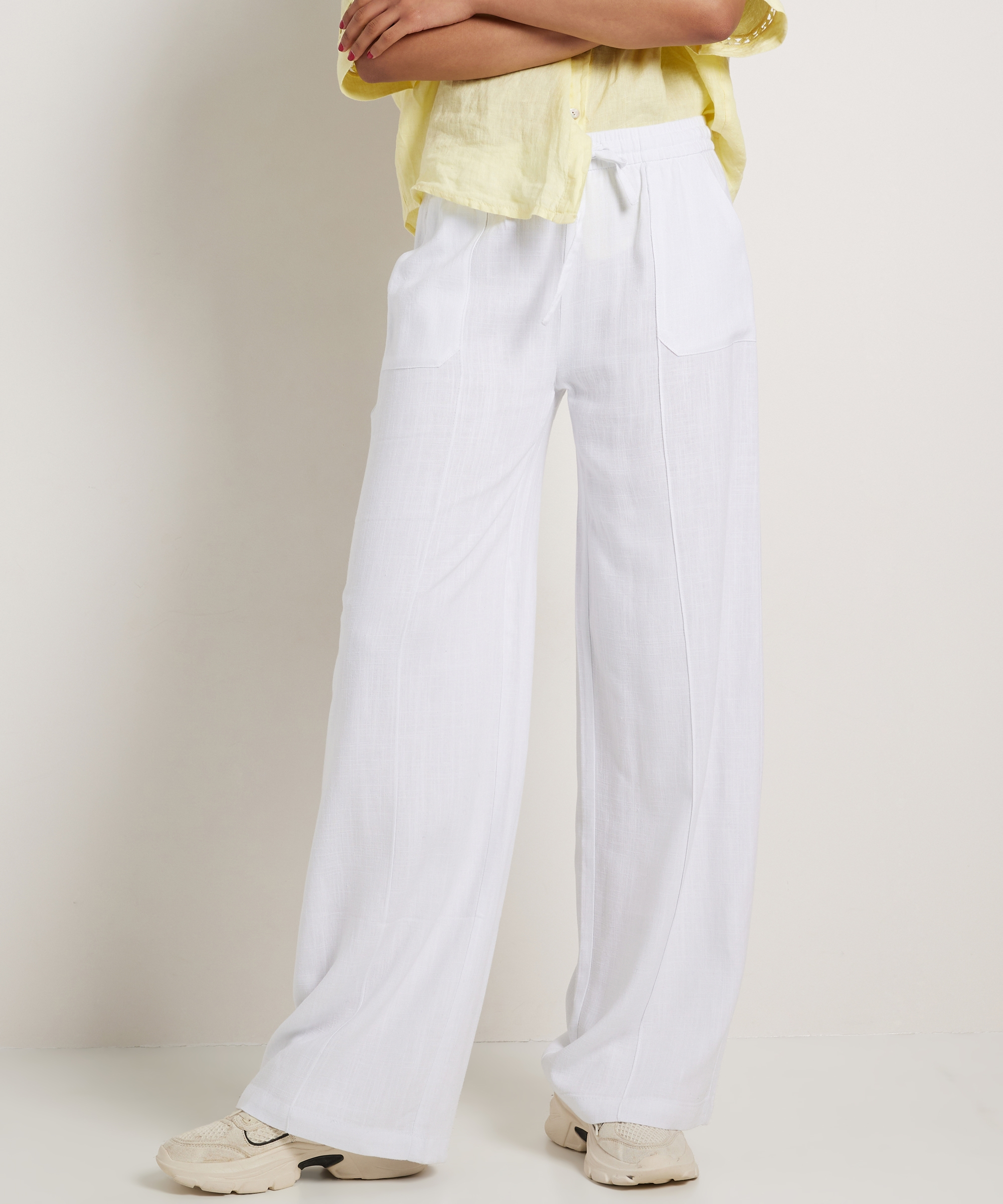 linnenlook wide fit broek met naad
