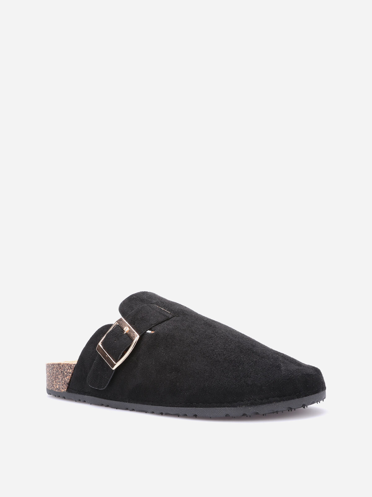 Mules plates à boucle dorée- Noir