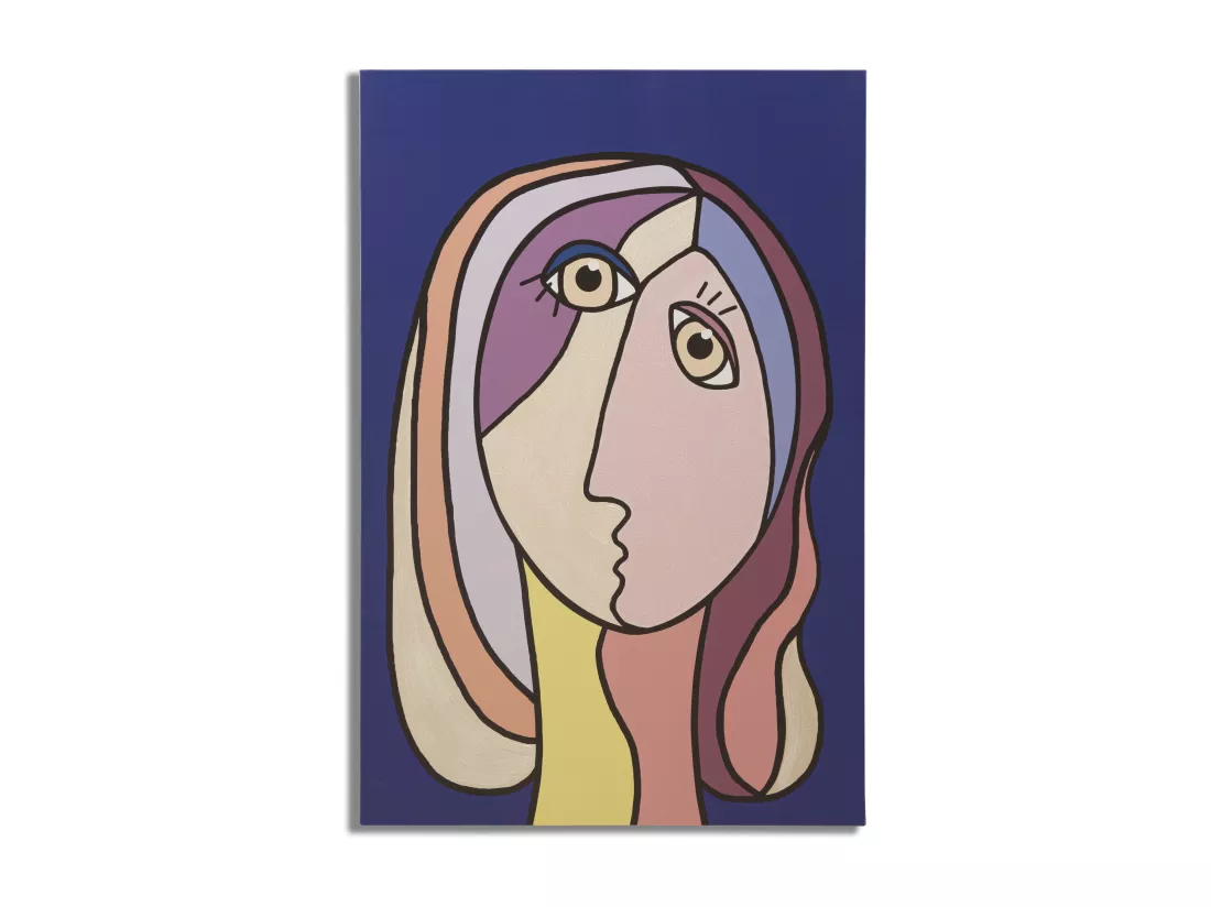 Tableau Toile Double Face sur Bois - Design Cubiste aux Couleurs Vives - Modèle Large -B- 80x3x120 cm - Décoration Murale Énergique