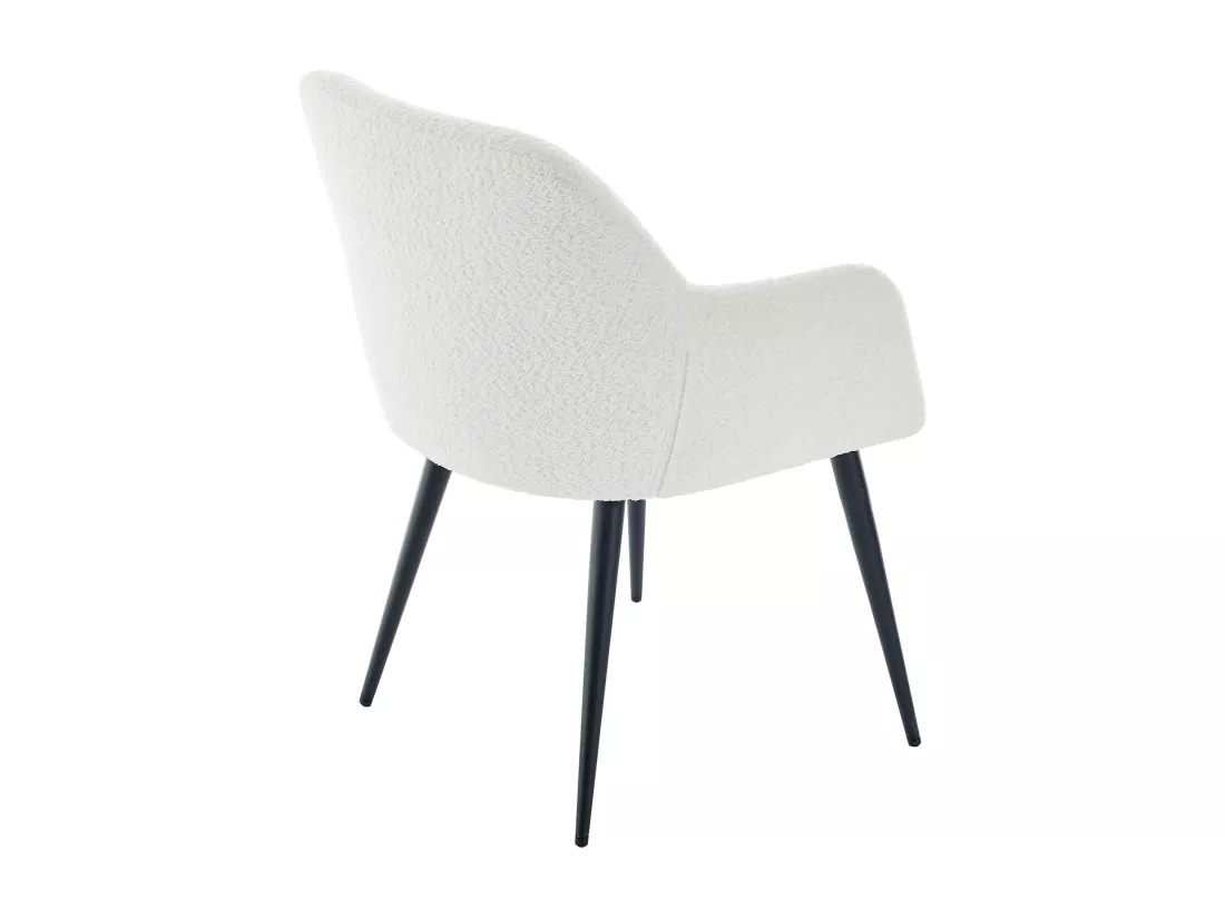 Lot de 6 chaises avec accoudoirs en tissu bouclette et métal noir - Blanc - HEKA
