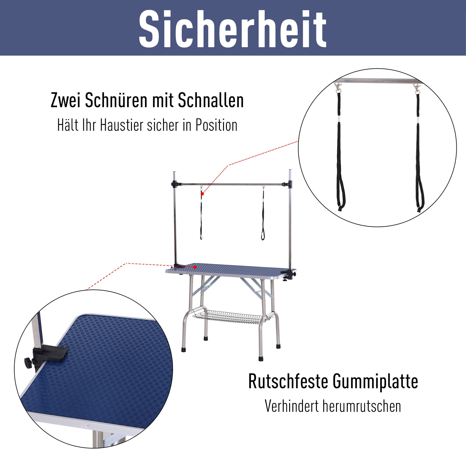 PawHut Hundetrimmtisch mit verstellbarer Stange 107 x 60 x 170 cm (LxBxH)