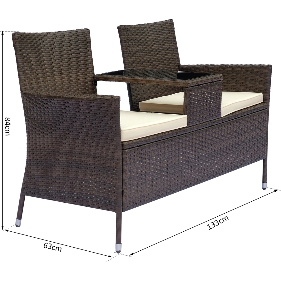 Outsunny Polyrattan Gartenbank braun