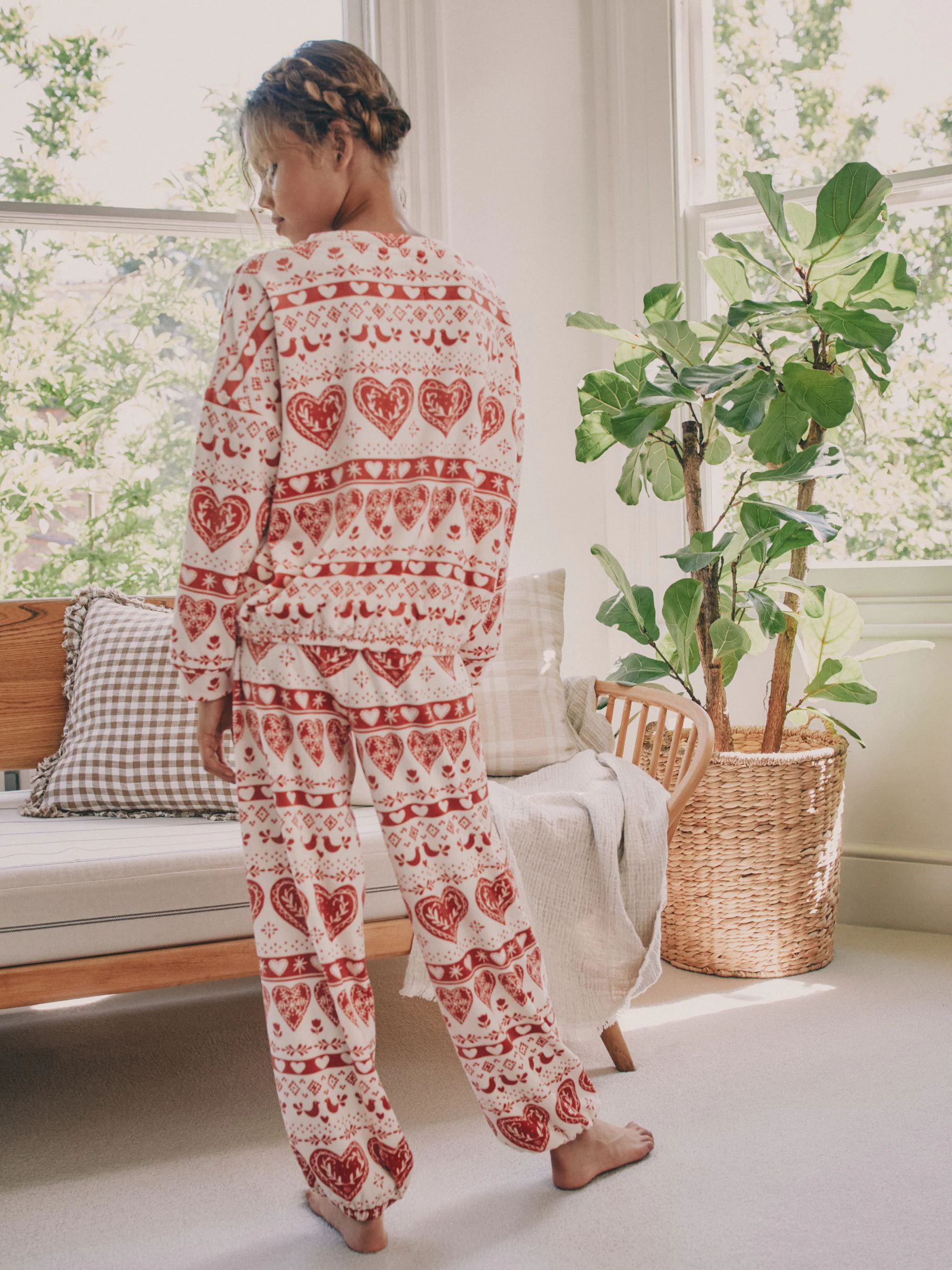 Rood/Ecru Fairisle - Kerst behaaglijke fleece pyjama (3-16jr)