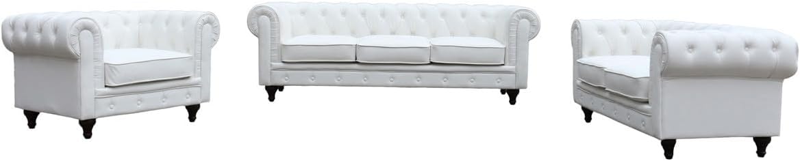 Canapé Fixe Chesterfield Aliza, 208cm x 82cm x 70cm, 3 Places, Blanc OC6106051