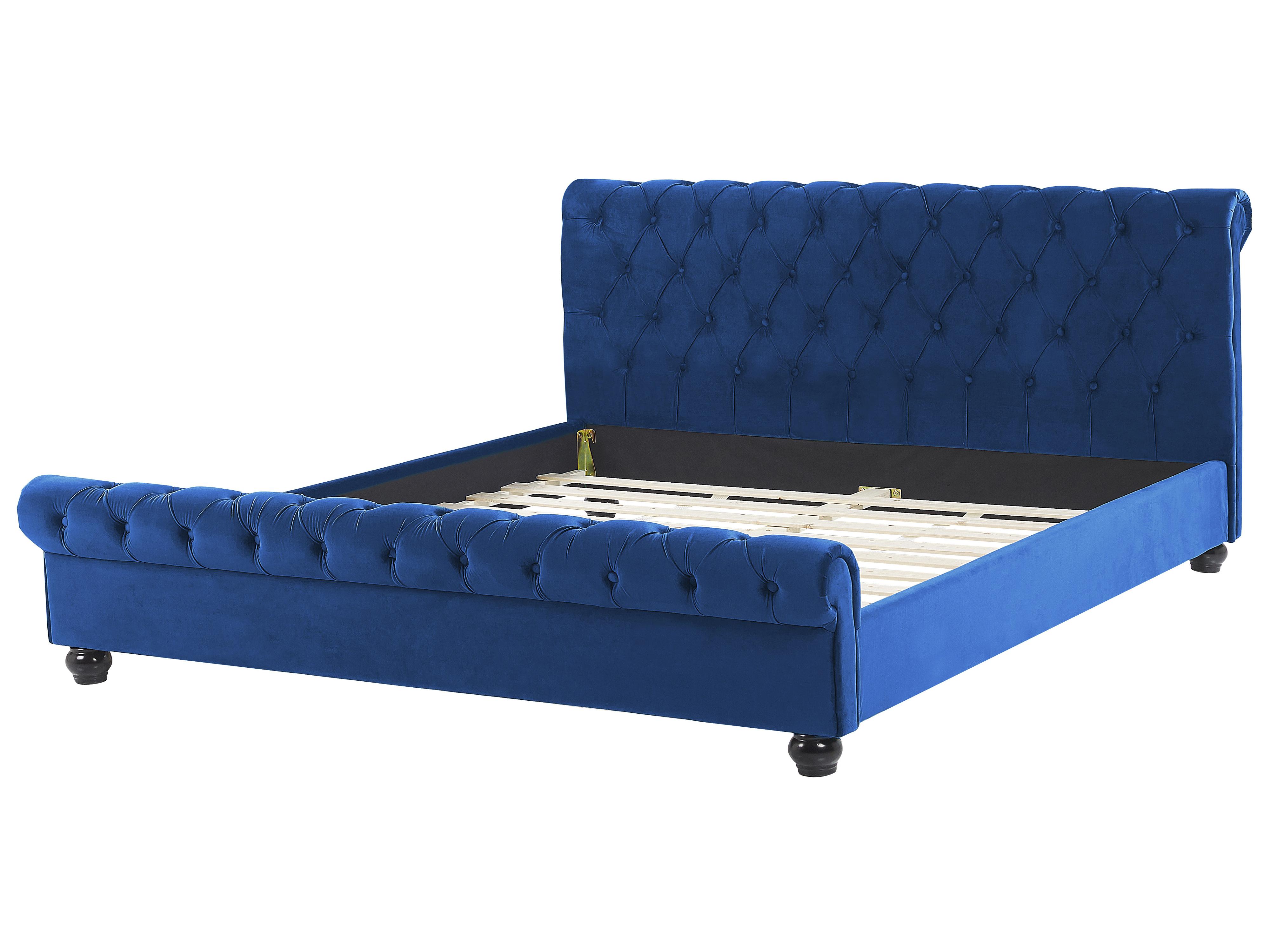 Bed Fluweel AVALLON 180 x 200 cm Marineblauw