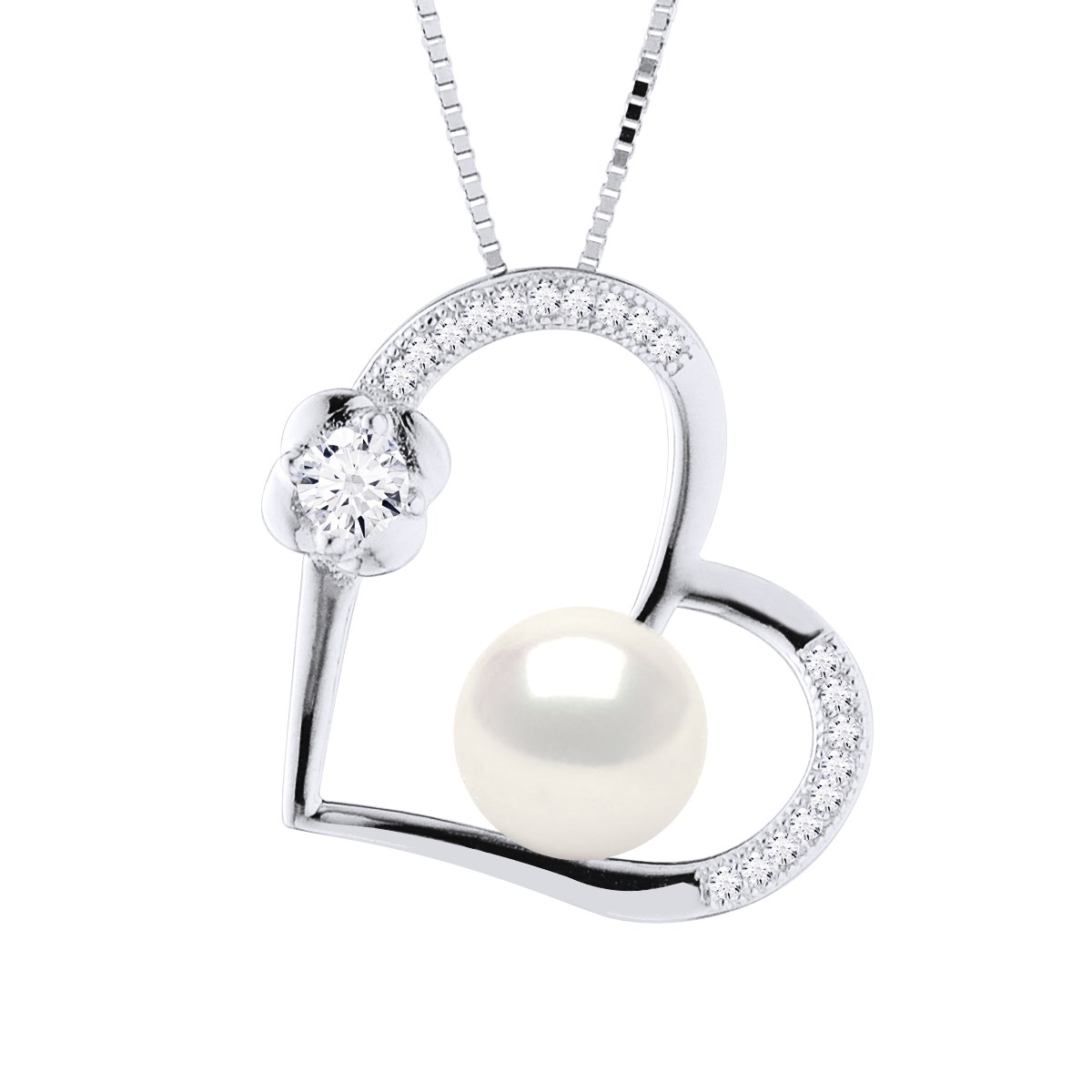 Collier LOVE Perle d'Eau Douce 8-9 mm Blanche Argent 925