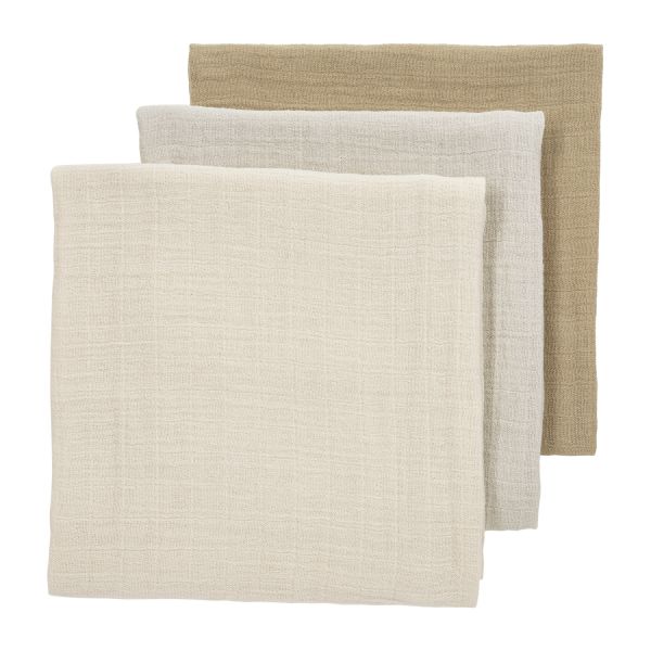 Meyco Baby Uni Pre-Washed Hydrofiele Doeken – 3 Stuks/70x70 cm - Soft Sand/Greige/Taupe