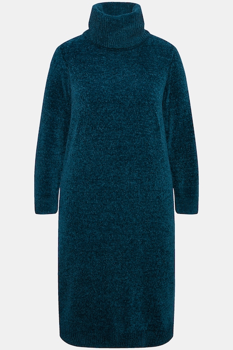 Chenille-Kleid, Strukturstrick, Rollkragen, Langarm