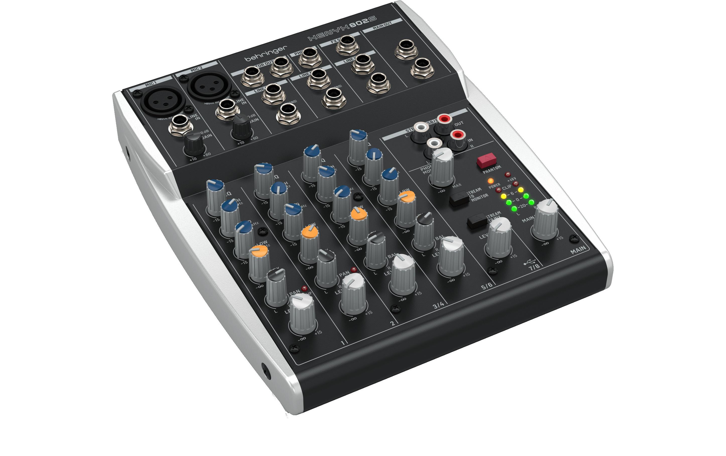 Mischpult XENYX 802SAnaloges Mischpult mit 8 Eingängen und USB-Streaming-Schnittstelle
