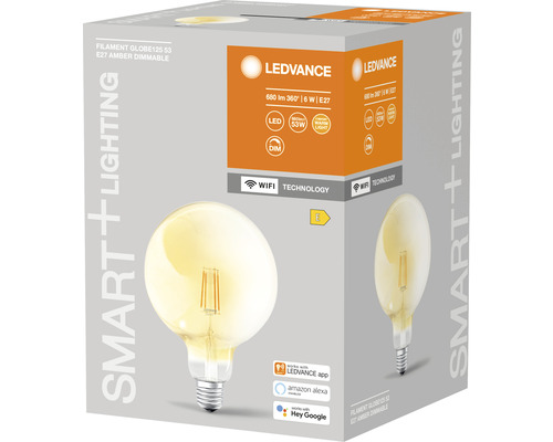 Ledvance Smart WIFI Filament LED Globe Lamp Dimbaar G125 E27/6W (53W) Goud 680 lm 2400 K Warm Wit