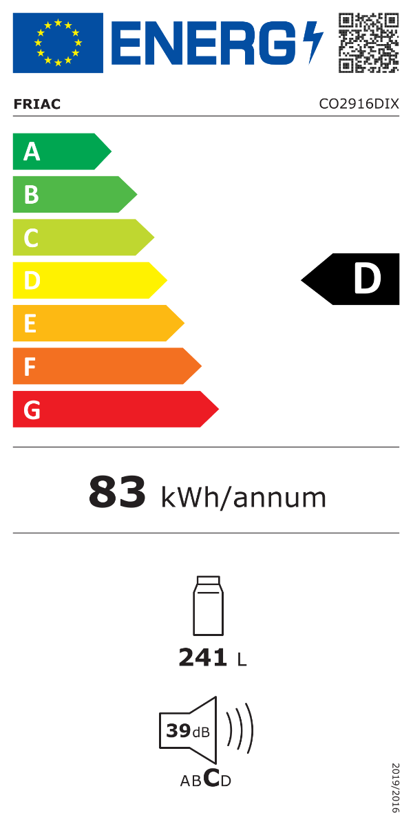 Friac 1-deurskoelkast CO2916DiX - 245L