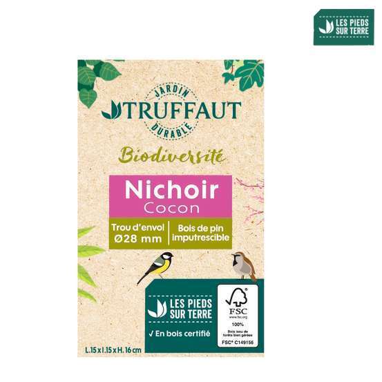 Nichoir Cocon en pin naturel pour mésanges - L.15 x l.15 x H.16 cm