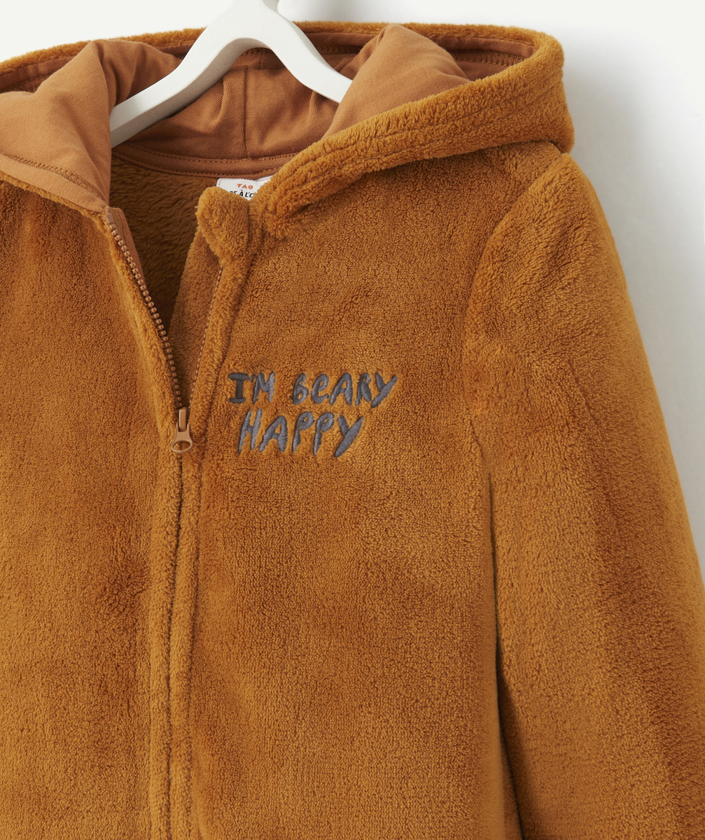 SURPYJAMA POLAIRE GARÇON EN FIBRES RECYCLÉES MARRON À CAPUCHE AVEC OREILLES