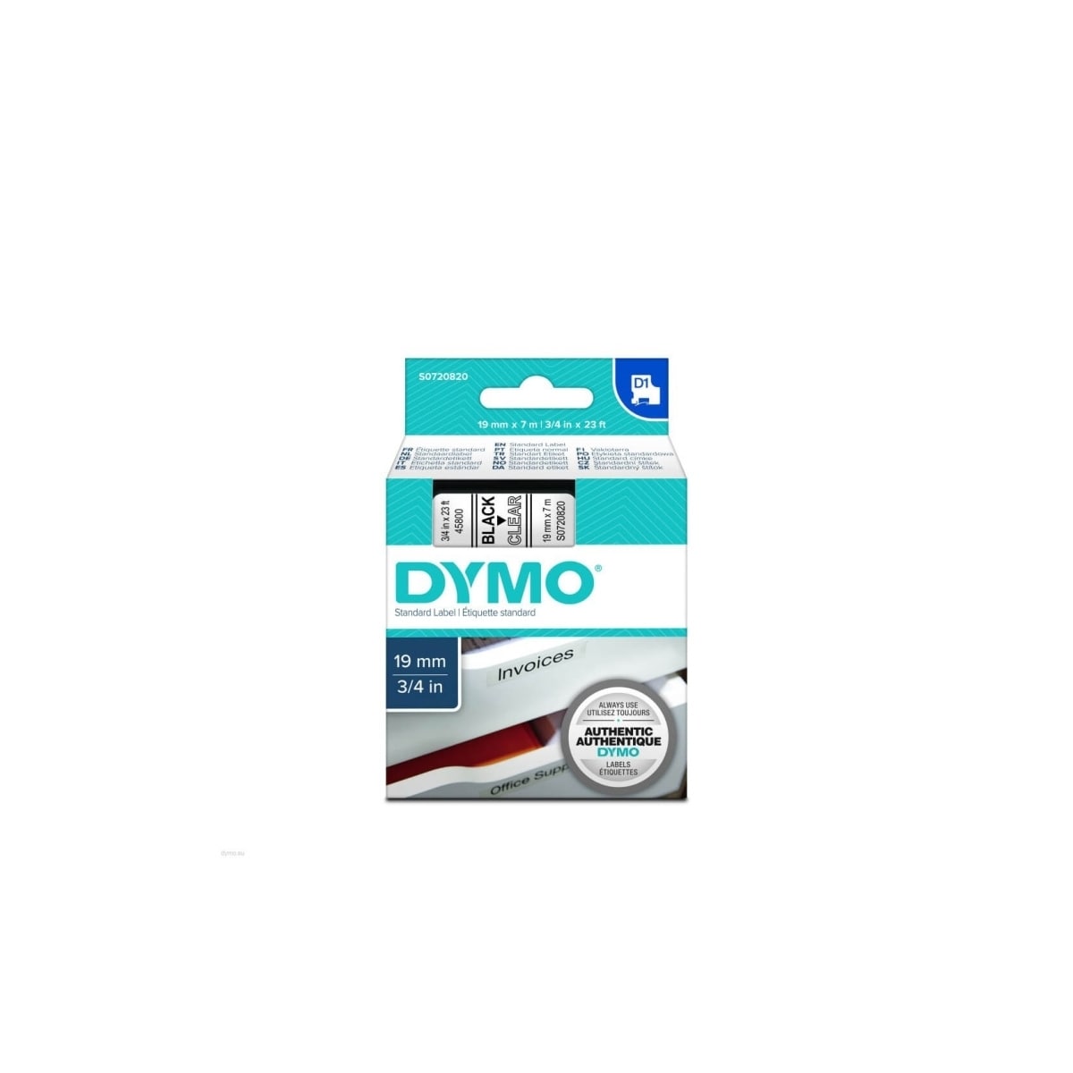 dymo Fargebånd S0720820 45800 19 mm Svart på Transparent