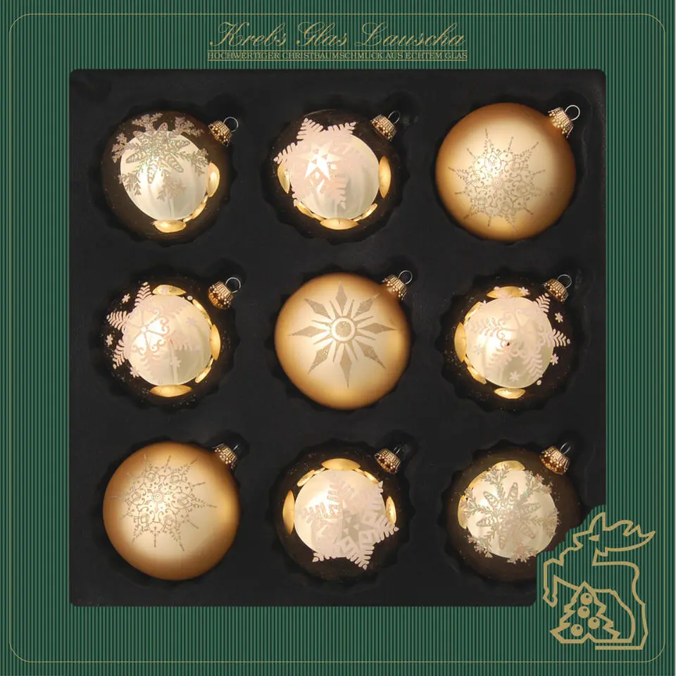 Krebs Kerstballen - 9 stuks - goud - gedecoreerd - glas - 7 cm