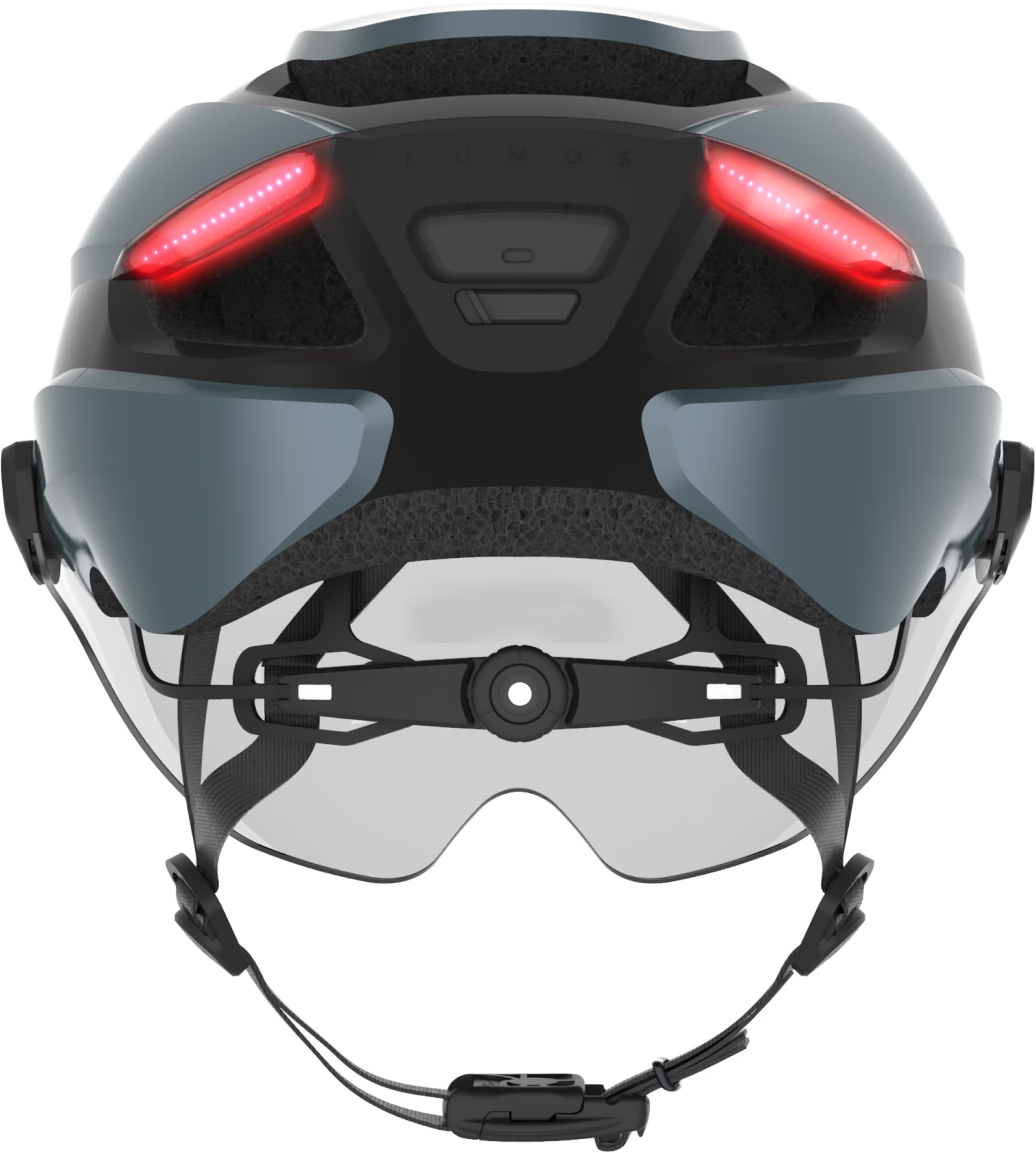 (Gr. M/L) Ultra E-Bike Verstellbarer Fahrrad Helm Velo Kopf Schutz mit Front- und Rücklicht / Blinkerfunktion / Visier - Blau