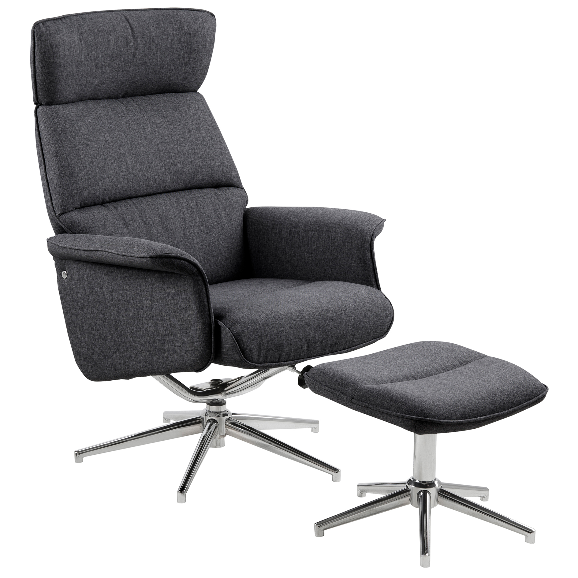 Recliner-Sessel ALURA - grau - chromfarben - mit Hocker
