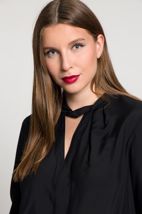 Bluse, Seidenmix, Stehkragen, Ziernaht, Langarm