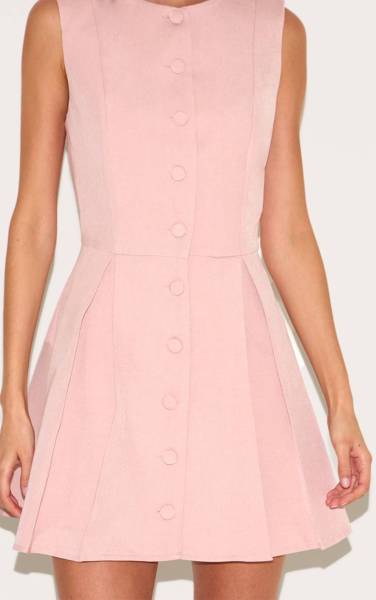 Rose Bébé Robe Droite Plissée Boutonnée En Tissu Structuré