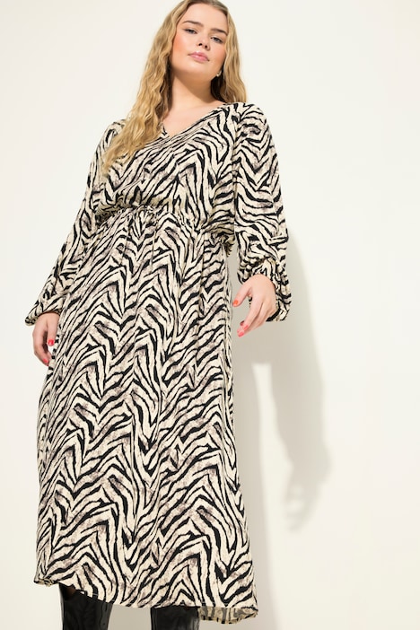 Maxikleid, A-Line, Zebra Print, Wrap-Effekt
