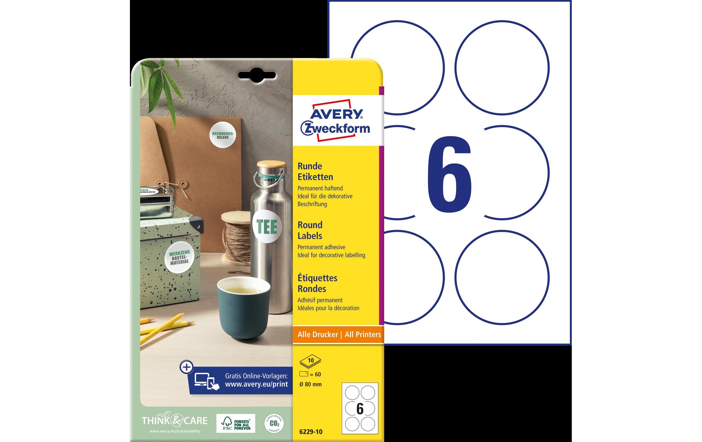 Runde Etiketten Ø 80 mm, 10 Blatt, permanentUmweltfreundliche Produkt-Etiketten