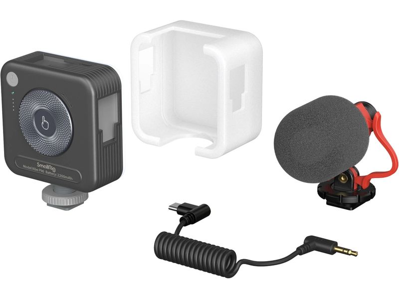 Smallrig Stativ Smartphone Vlog Kit VK-50 Kompaktes und tragbares Stativ mit Smartphone-Halterung, LED-Videoleuchte und Mikrofon