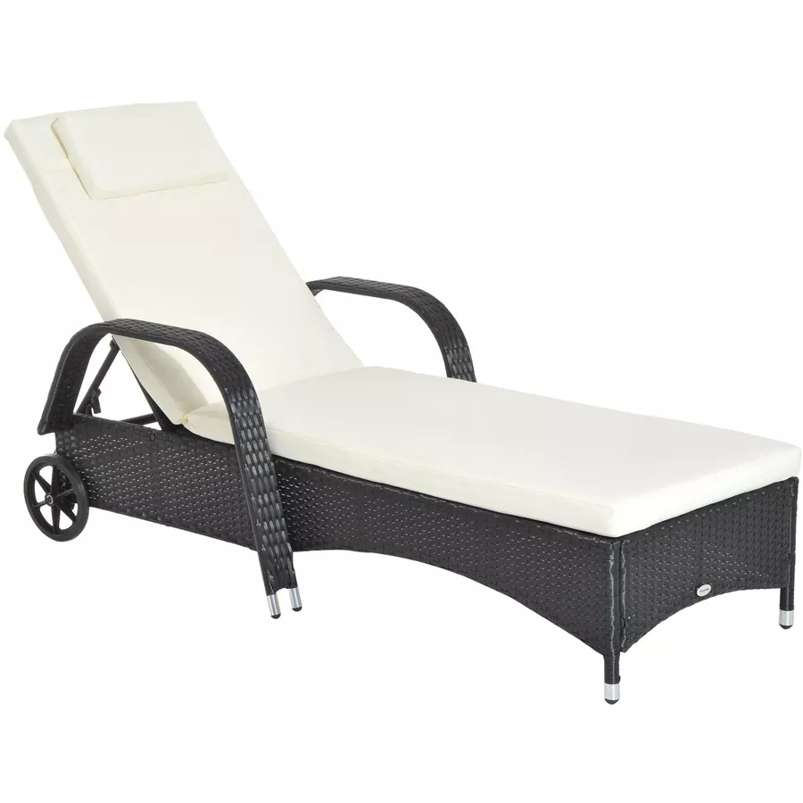 Outsunny Mobile Rattanliege für den Garten schwarz, creme
