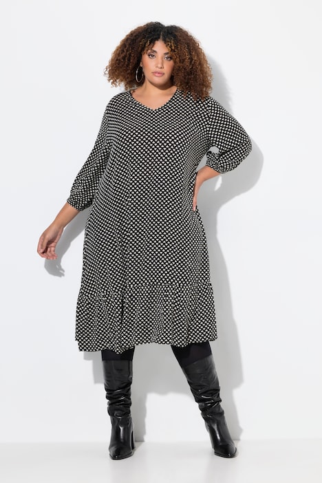 Midikleid, Herzen, A-Linie, V-Ausschnitt, 3/4 Arm