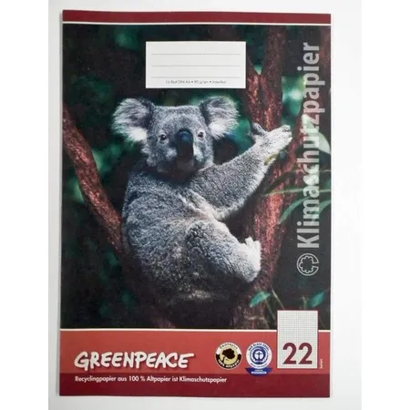 Greenpeace 47022 Schulheft, A4, Lineatur 22, kariert ohne Rand