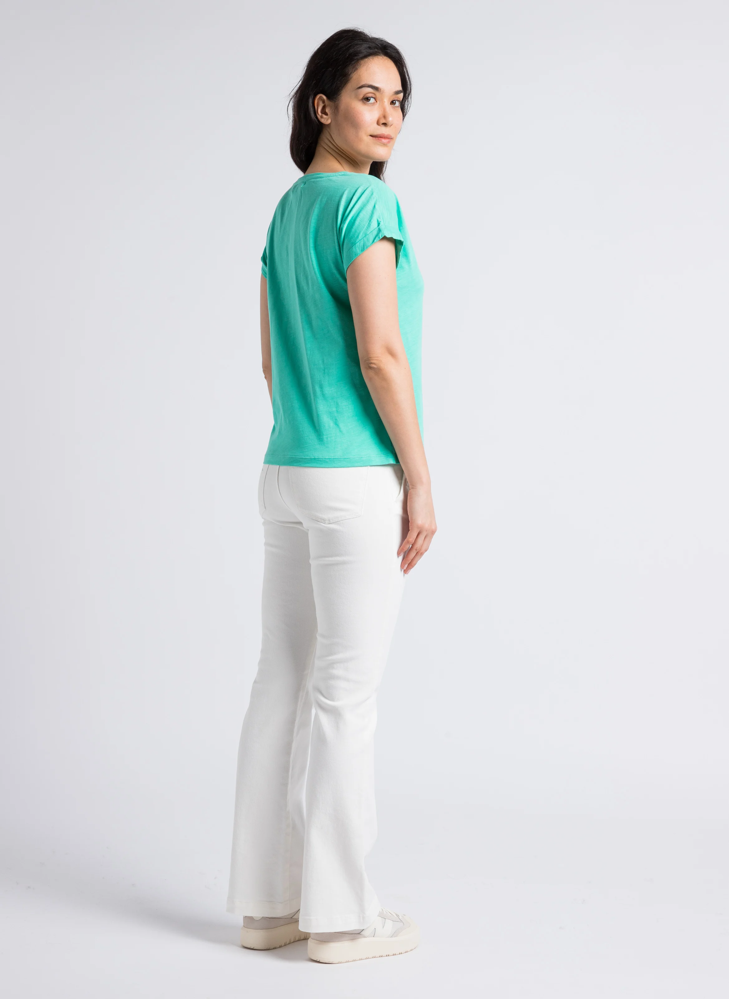 Jean flare avec ourlets en coton | Blanc