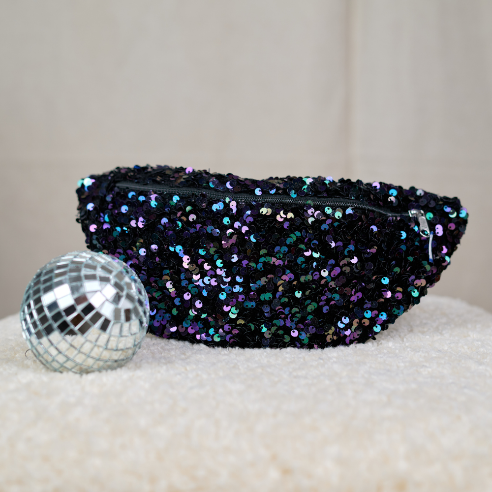 Petit Sac Banane Sequins Violet Noir
