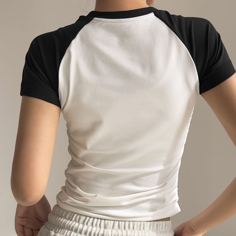 Claduodoe - Sport-T-shirt met korte mouwen, ronde hals, raglanmouwen en slim fit