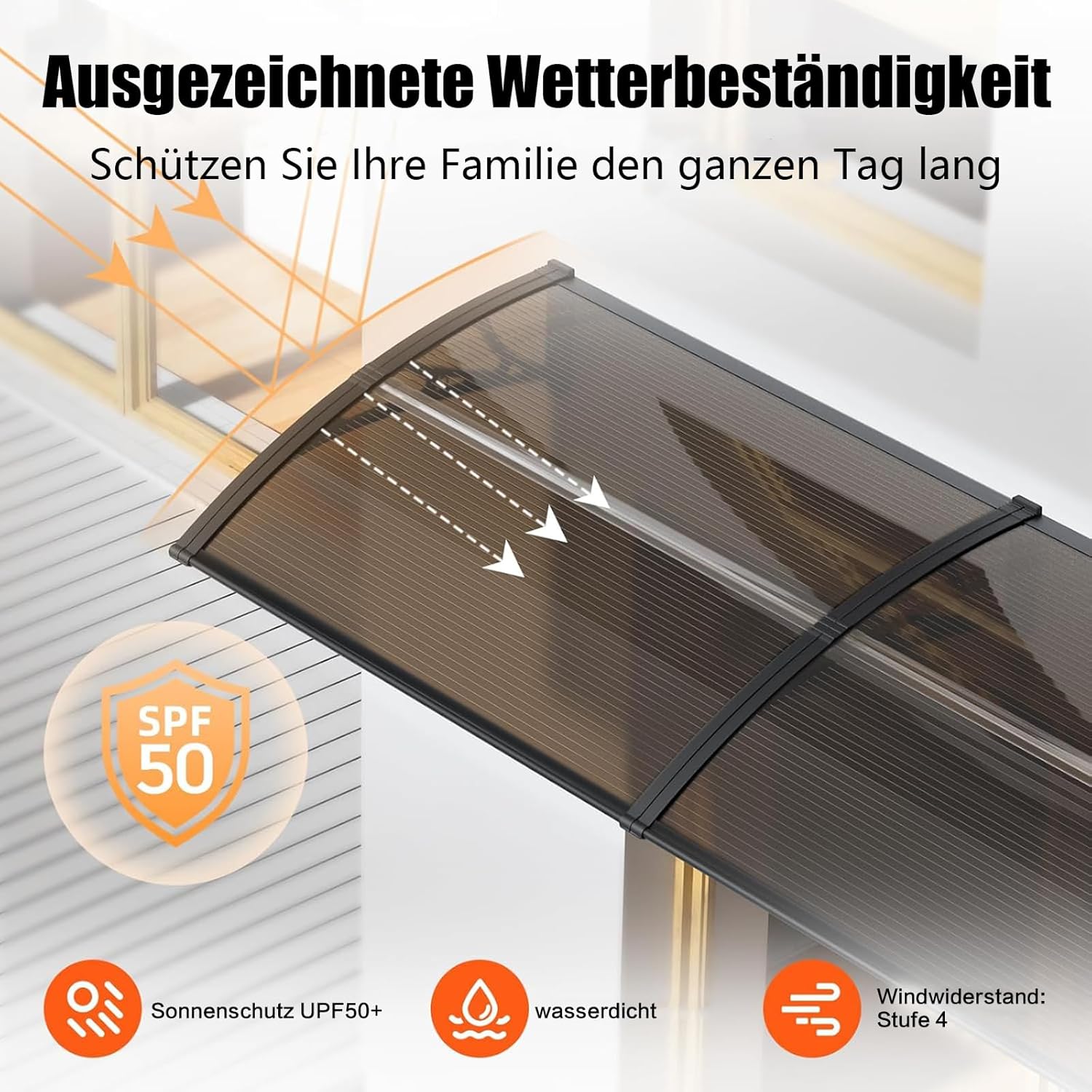 Vordach für Haustür 150x100CM Fenstervordach für Türen,Polycarbonat Pultvordach Überdachung für UV-,Regen- und Schneeschutz – Ideal für Veranda, Terrasse und Fenster